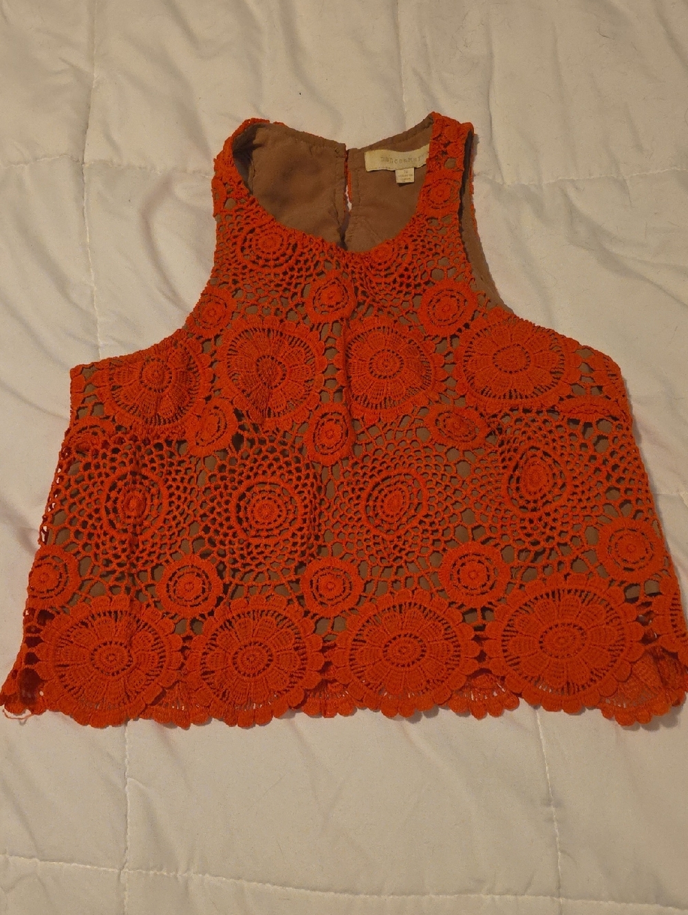 Dance & Marvel Orange Crochet Crop Tank Top